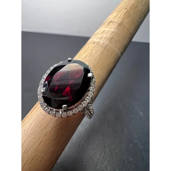 Garnet and zircon sterling silver cathedral halo ring size 9 - Picture 8 of 10